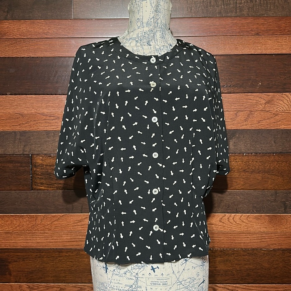 Vintage Counterparts Black Blouse with White Arrow Design